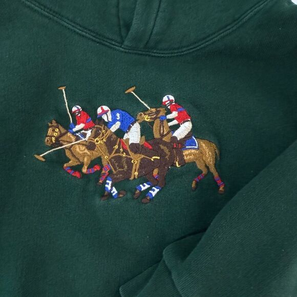 Polo Ralph Lauren 3T Kids Equestrian Triple Pony Hoodie Classic Green Sweater - Picture 2 of 16